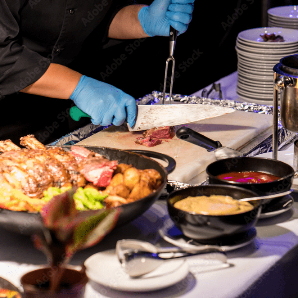 PSRT chef attending a live paella station at a Bay Area wedding reception