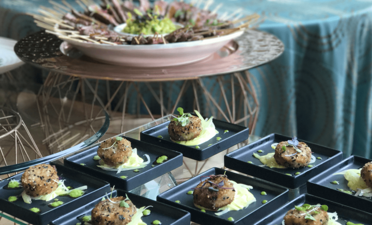 PSRT full-service catering team setting up for a Bay Area event with live action stations