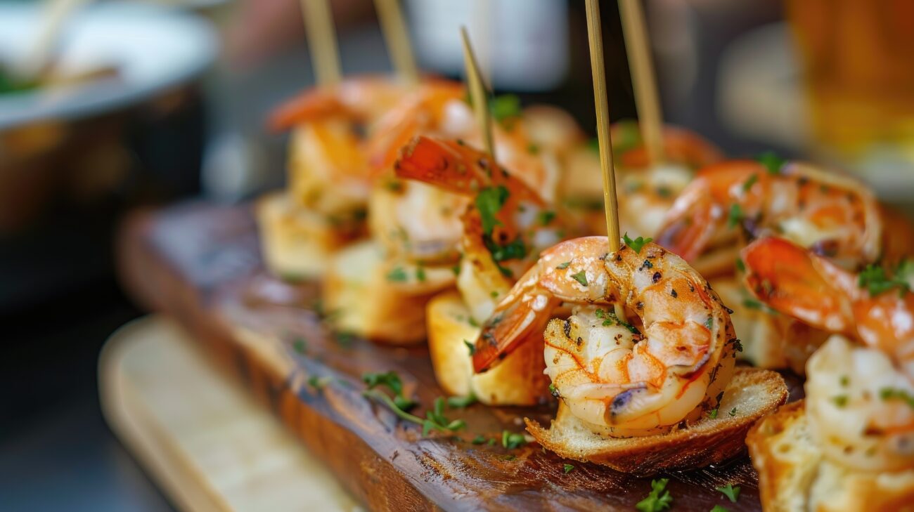 PSRT Spanish catering spread at a Bay Area event — tapas, live paella station, and sangria bar